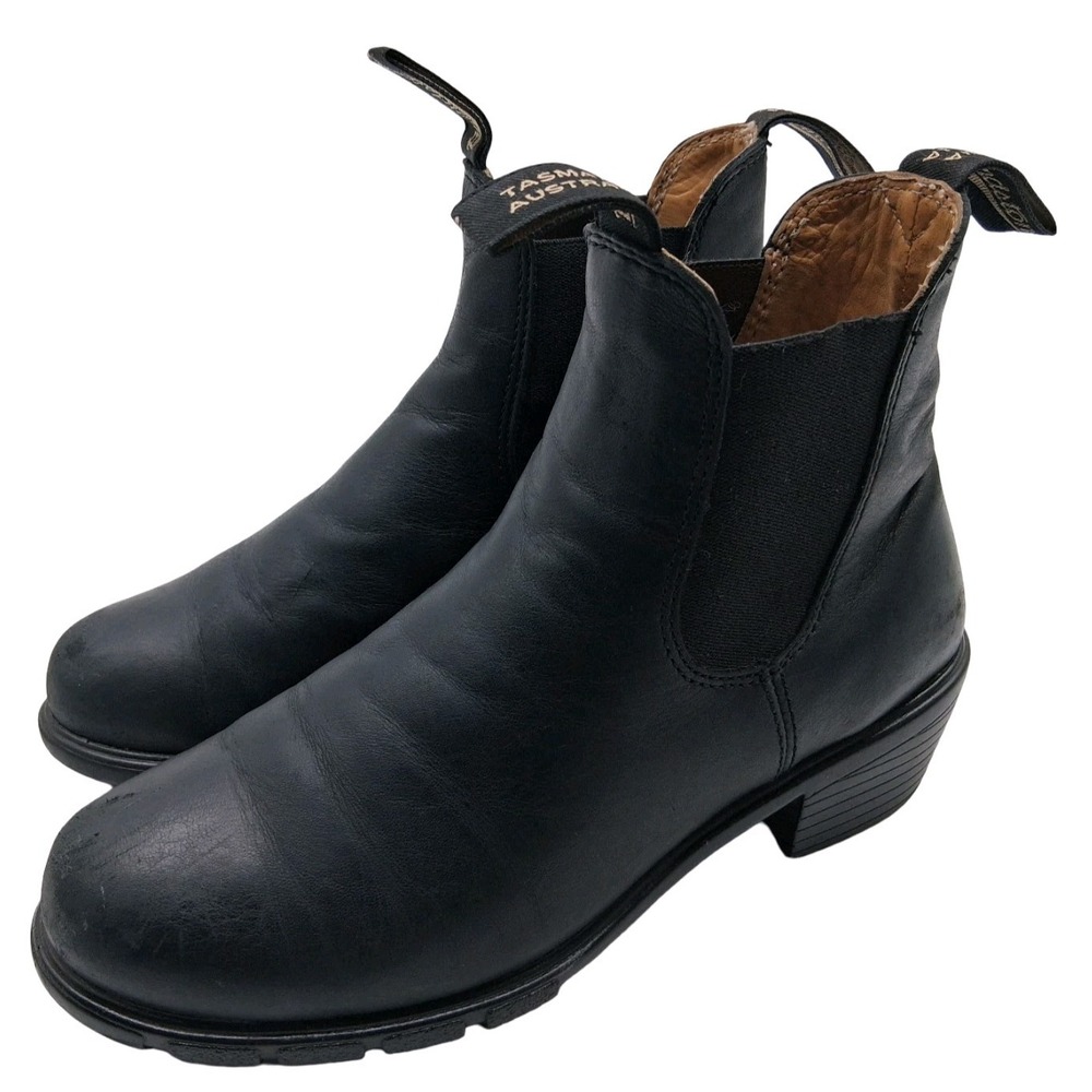 Blundstone Boots Womens US 8 Black Leather Chelsea Ankle Block Heel Pull On